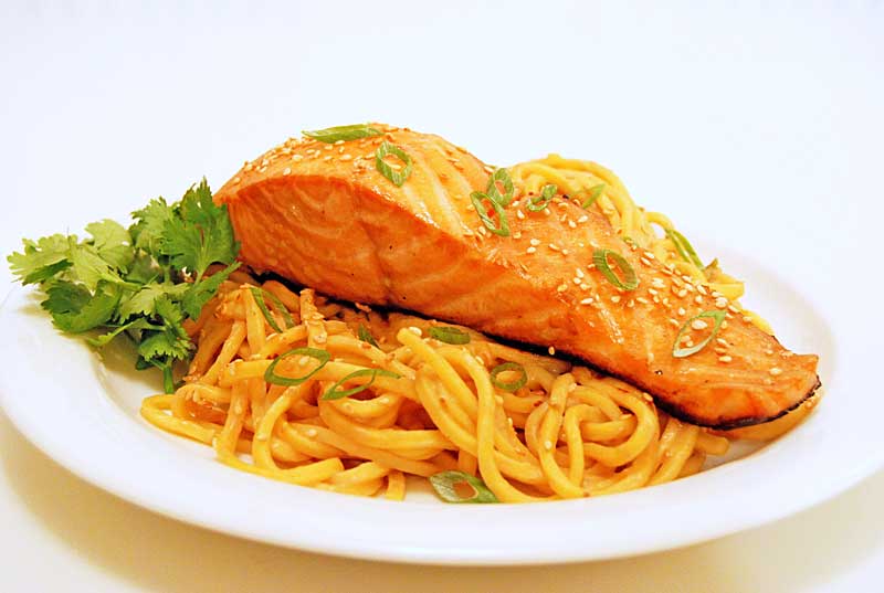Sesame Noodles with Pan Roasted Salmon
